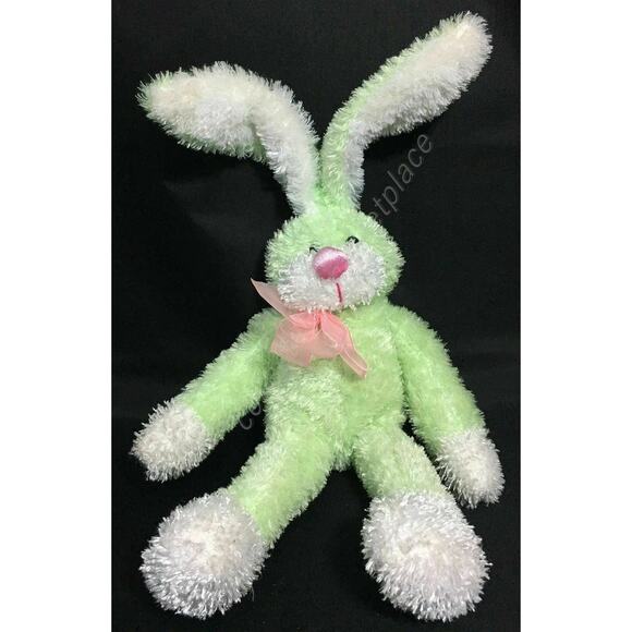 Dan Dee 16" Green Floppy Easter Bunny Rabbit with Pink Nose & Bow Bendable Ears - Picture 1 of 5